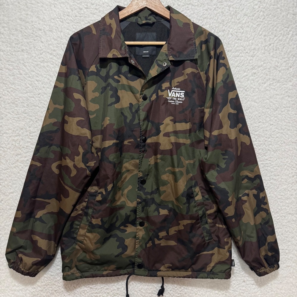 Vans Off‎ The Wall Camo Coach Jacket Mens Medium Snap Front Lightweight